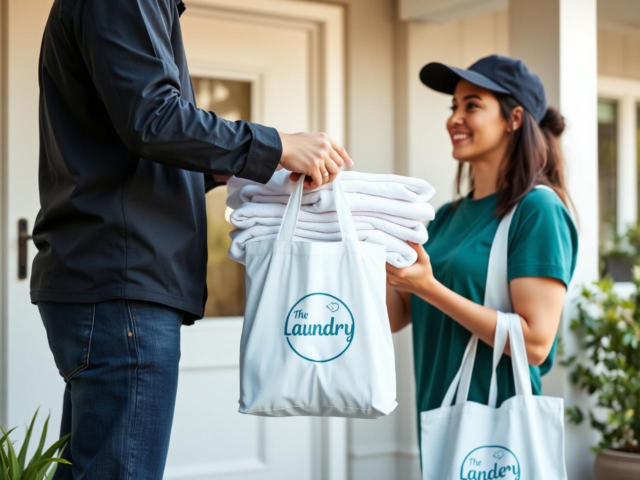 Laundry pickup and delivery in Hamilton — bags of fresh folded clothes handed over at the door